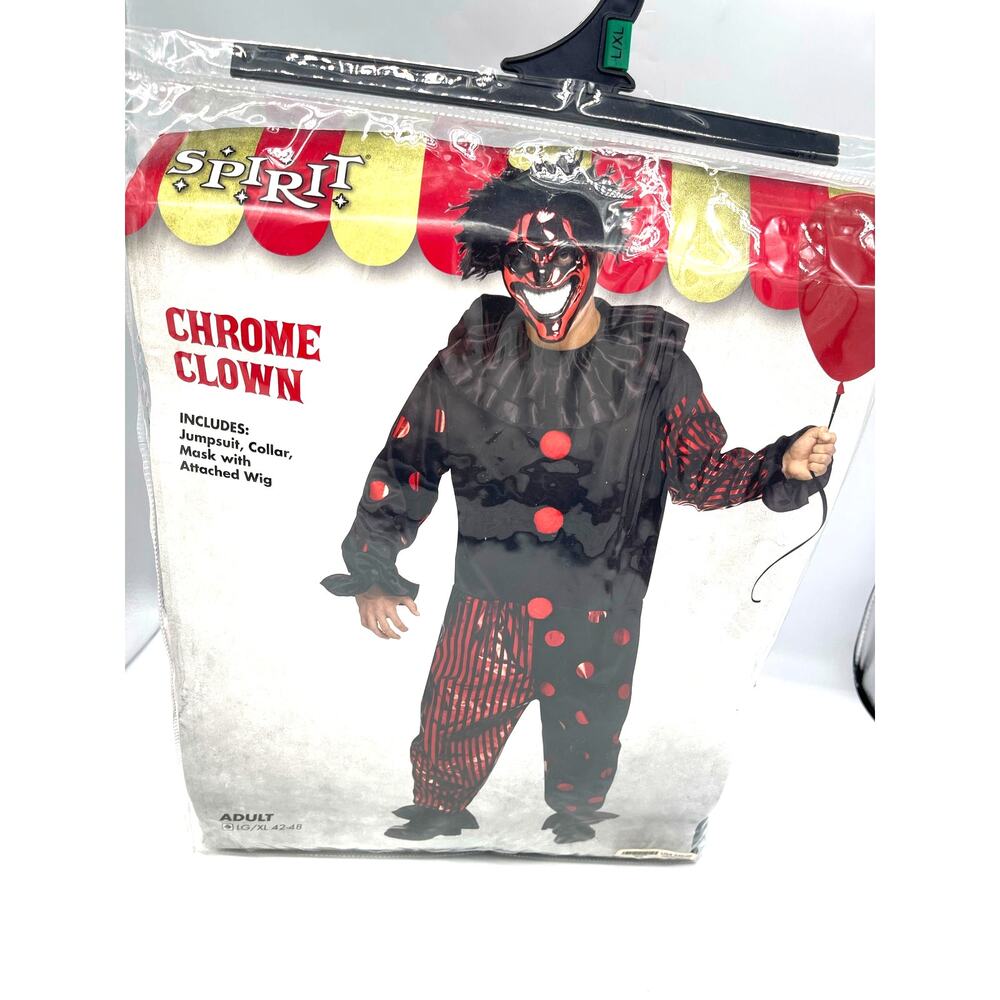 Spirit Halloween Red & Black Chrome Clown Adult L / XL 42-48 All Pieces Included
